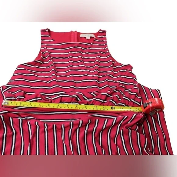 Ann Taylor Loft Women's Red, Black & Red Sleeveless Striped Dress Size MP - Picture 10 of 11